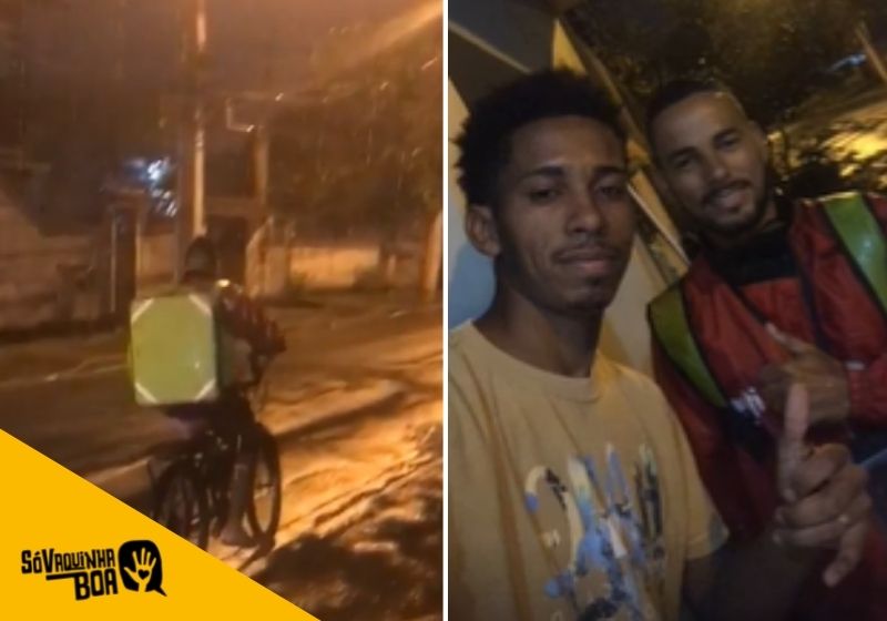 Entregador Hugo pedala mais de 60 km na chuva para sustentar a família e sonha ter uma moto para trabalhar